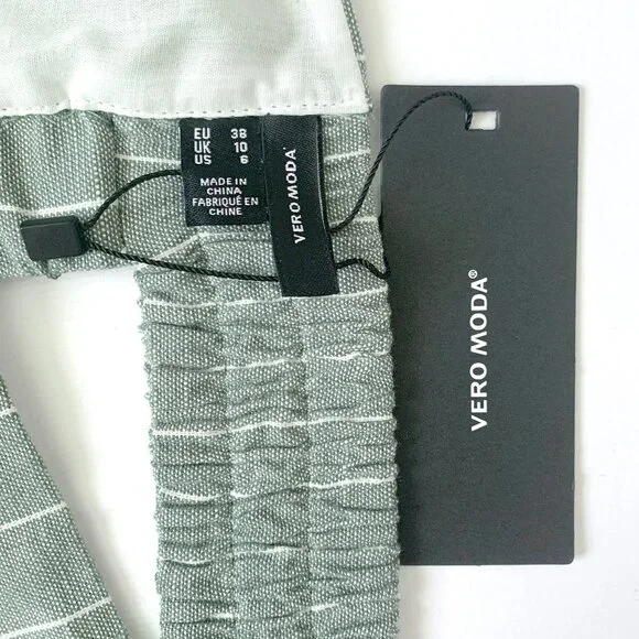 Vero Moda vmserena Strap Bra Top Bustier Smocked Green Stripe Crop Prep Tailored - Picture 6 of 11